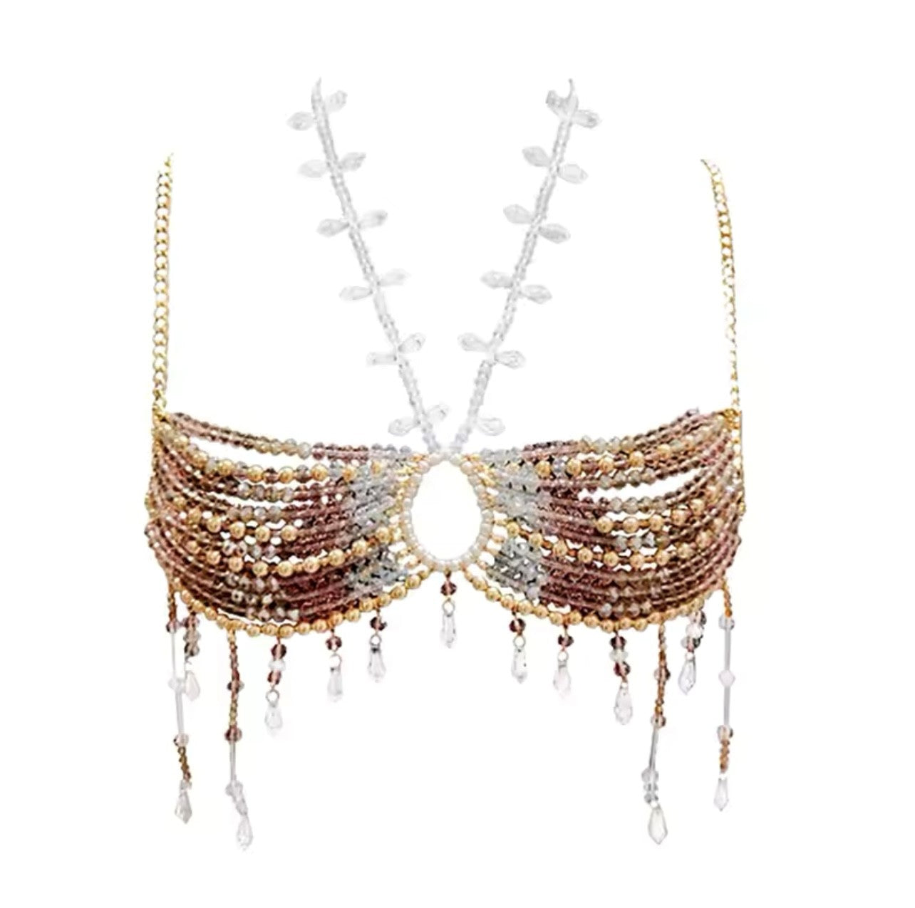 Brown Ibiza Beaded Bikini Top
