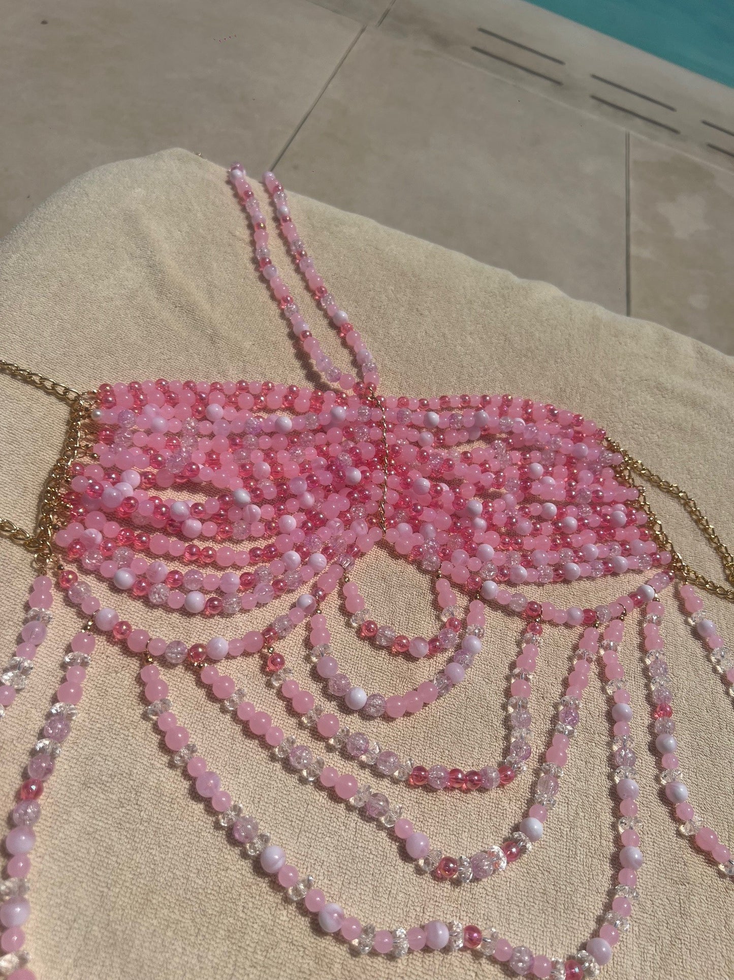 Ibiza Beaded Bikini Top Long Pink
